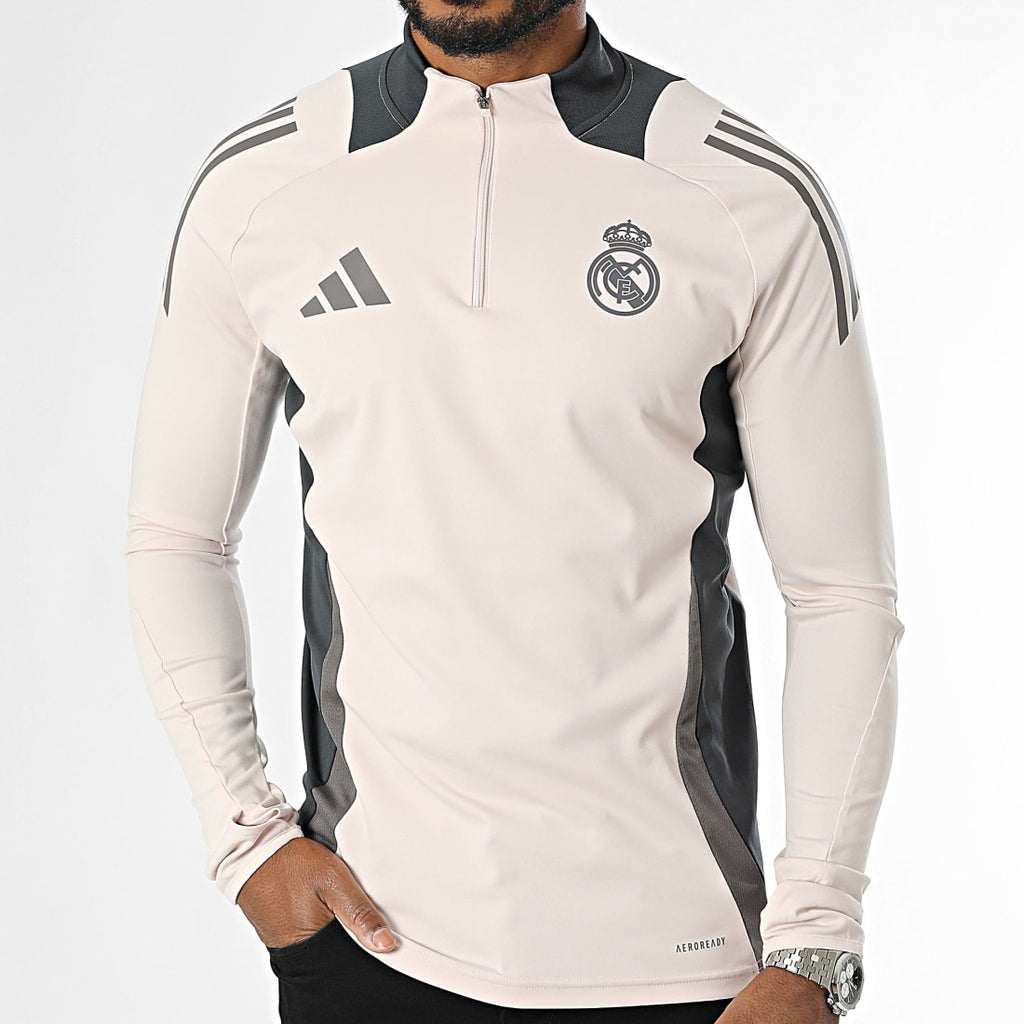 Tee Shirt Manches Longues A Bandes Real Madrid IT5133 Beige Gris