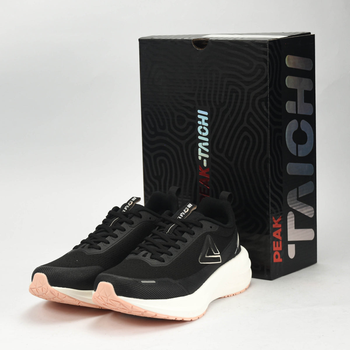 PEAK CUSHION RUNNING SHOES-BLACK/WHITE